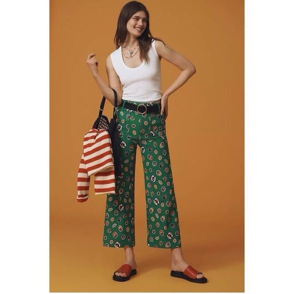 Anthropologie Maeve Green Tomato Colette Pants Size 26 New - Picture 1 of 10